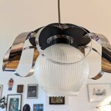 Space Age stainless steel and glass pendant light from the 70s