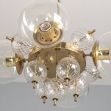 Glass and brass chandelier, Jaroslav Bejvl, 1970s, Czechoslovakia
