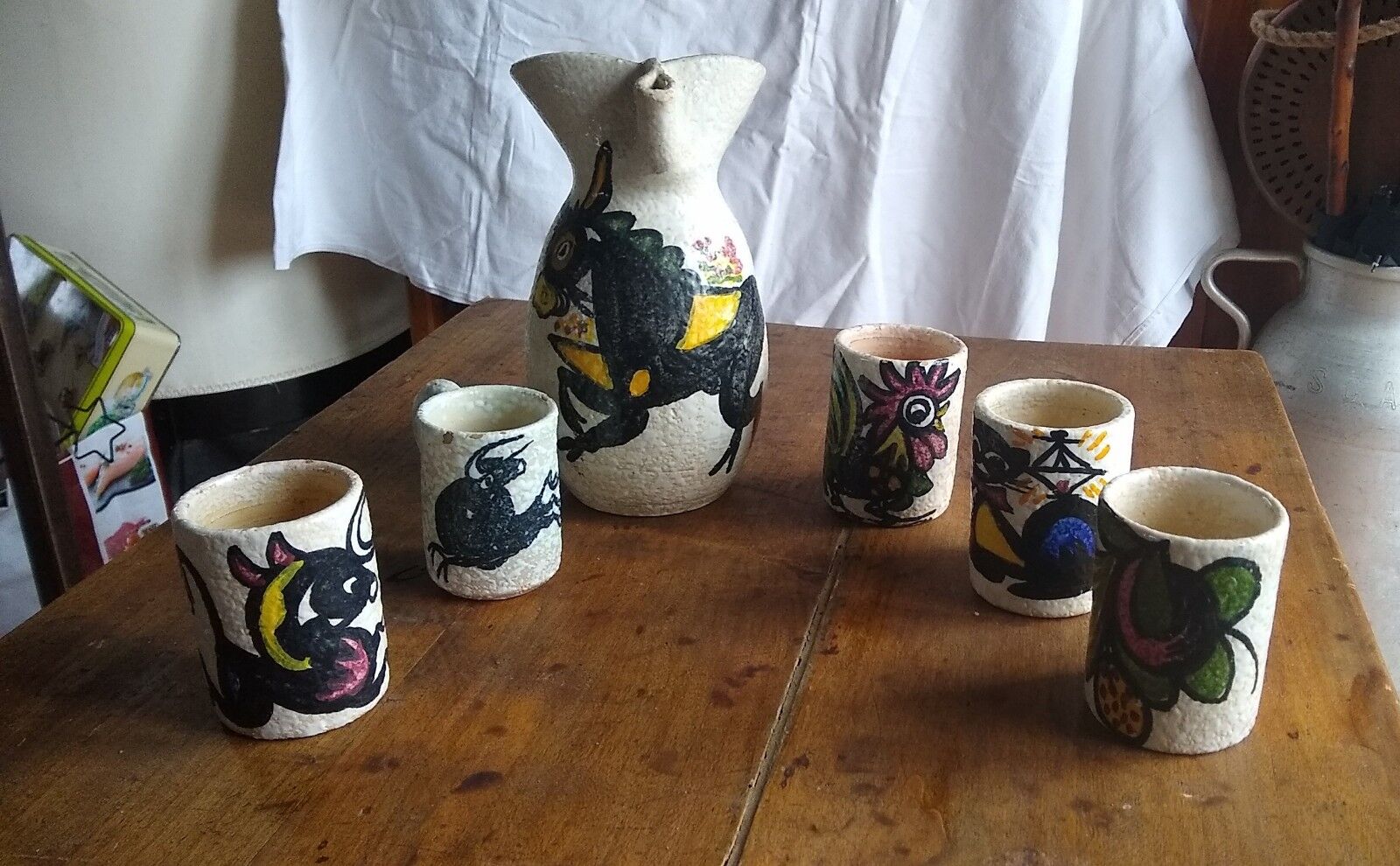 Pitcher and 5 ceramic cups from Toledo 1950/60