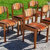 Set of 5 70s designer chairs in beech and orange and brown velvet Self éditeur