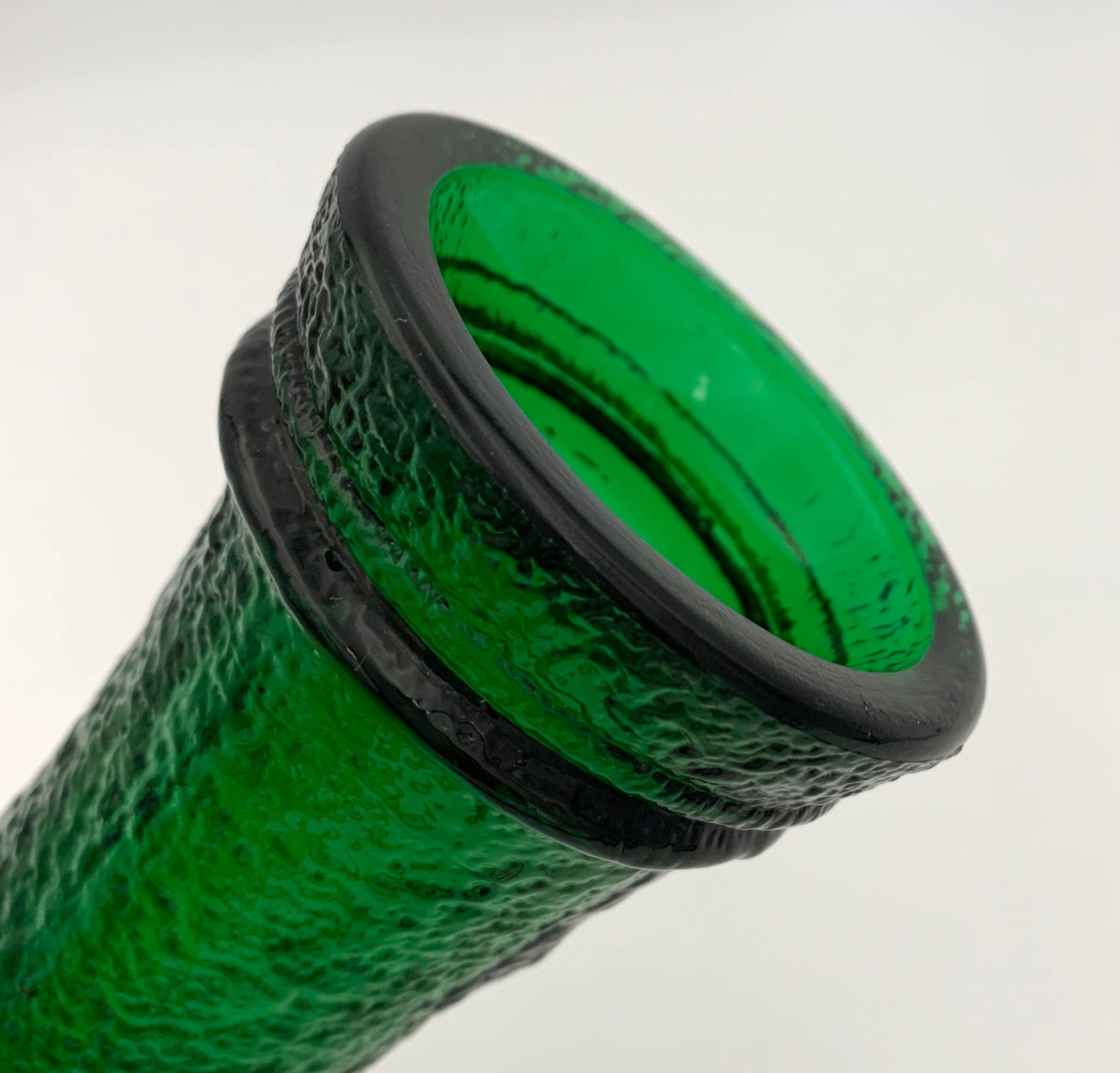 Vintage vase in moulded glass, green and gold patterns - 1970s