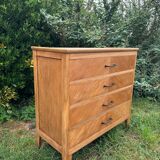 Vintage Scandinavian wooden chest of drawers with herringbone pattern - 4 drawers