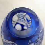 Small Bohemian crystal vase, cut with cobalt lining