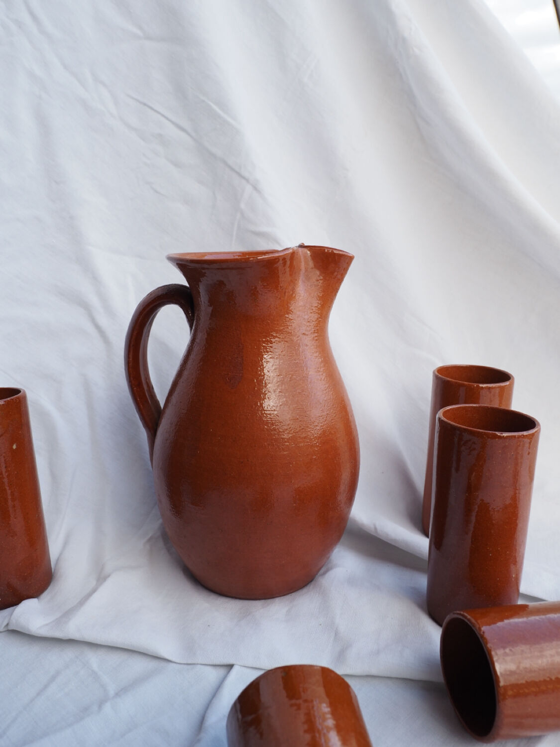 Orangeade service with a jug and 6 glasses - vintage terracotta
