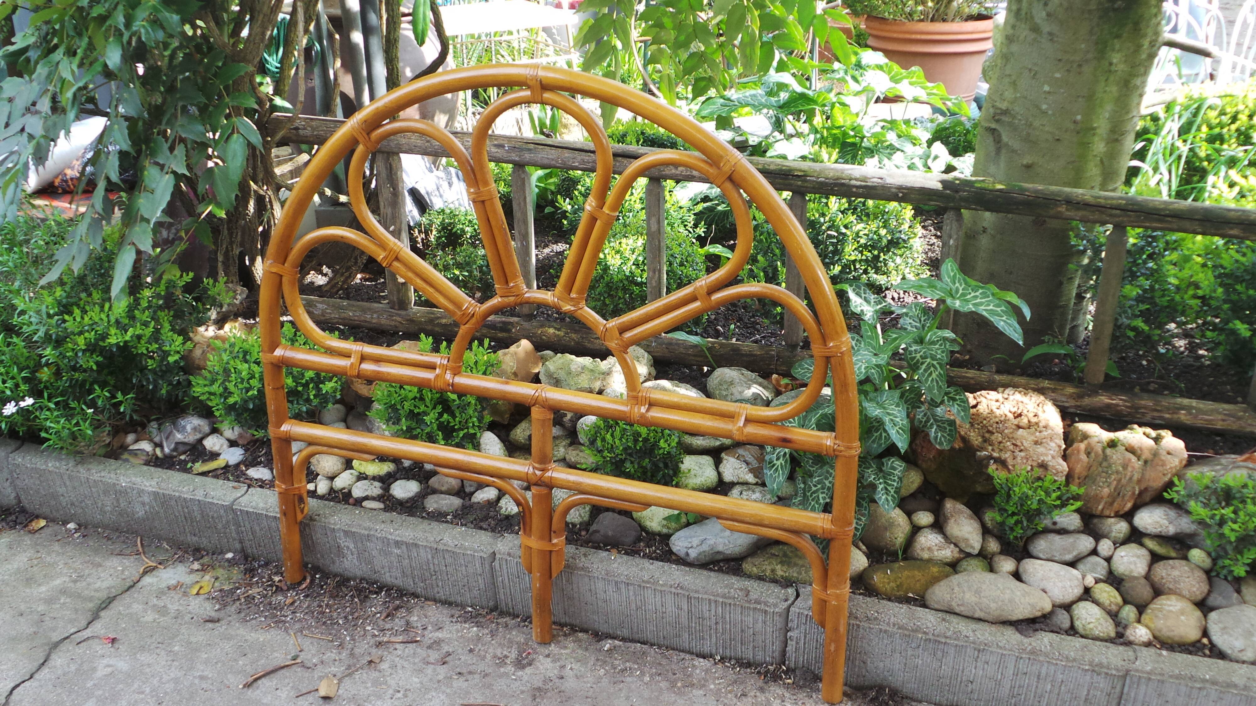 Headboard rattan, bamboo and leather vintage