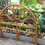 Headboard rattan, bamboo and leather vintage