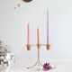 Pair of Vintage Rockabilly Style Gold Brass Spiral Tripod Candlestick Holders