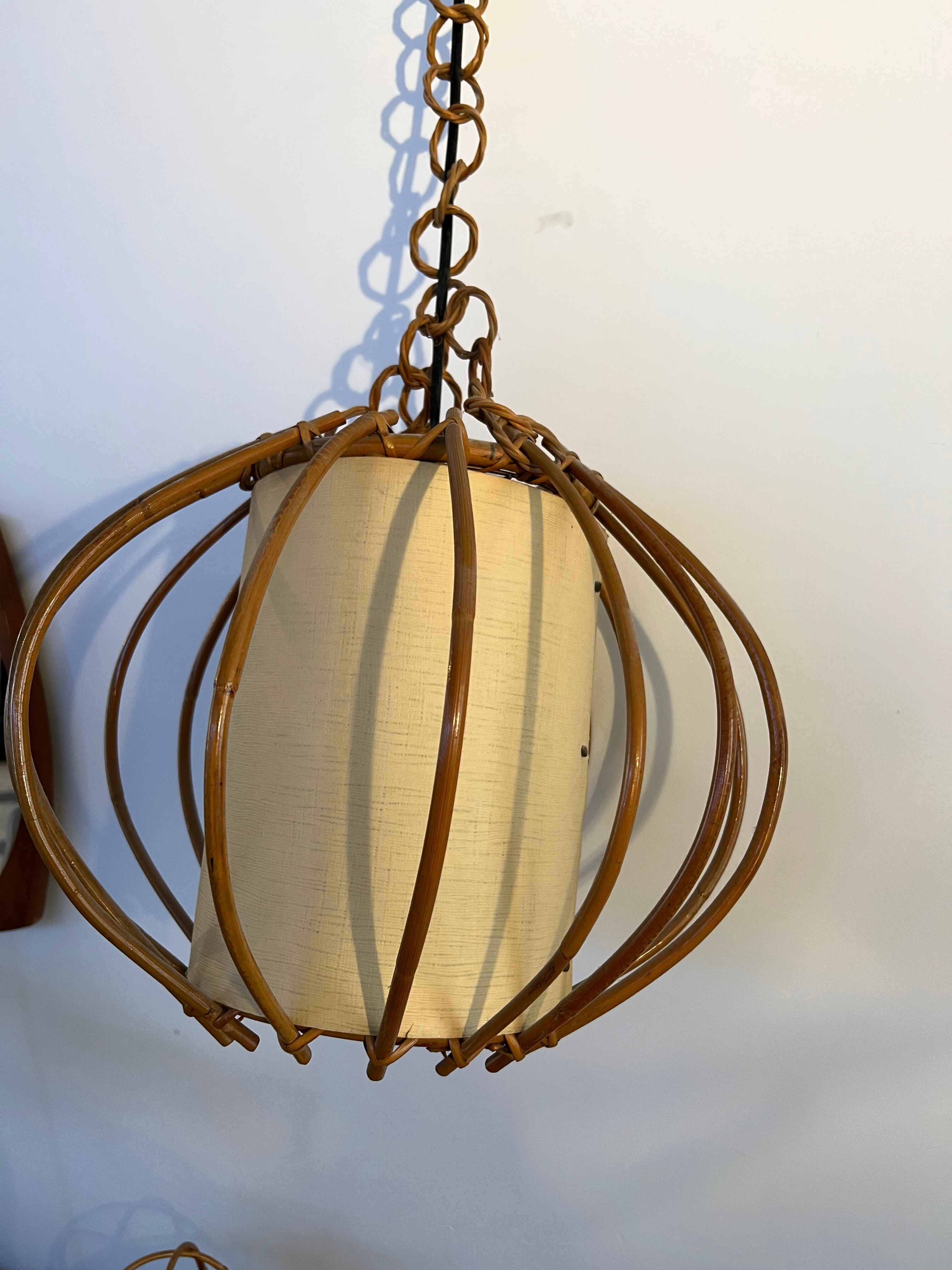 Vintage chandelier, rattan pendant lamp design 1960