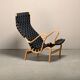 Fauteuil et pouf Bruno Mathsson Pernilla en bois de hêtre et sangles