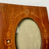Antique Wood & mother of pearl Picture Frame with intarsia Convex glass