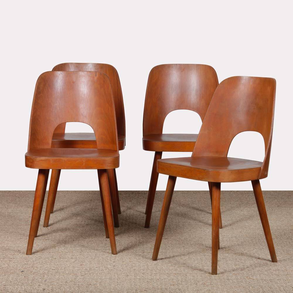 Set of 4 vintage chairs by Oswald Haerdtl for Ton, 1960.