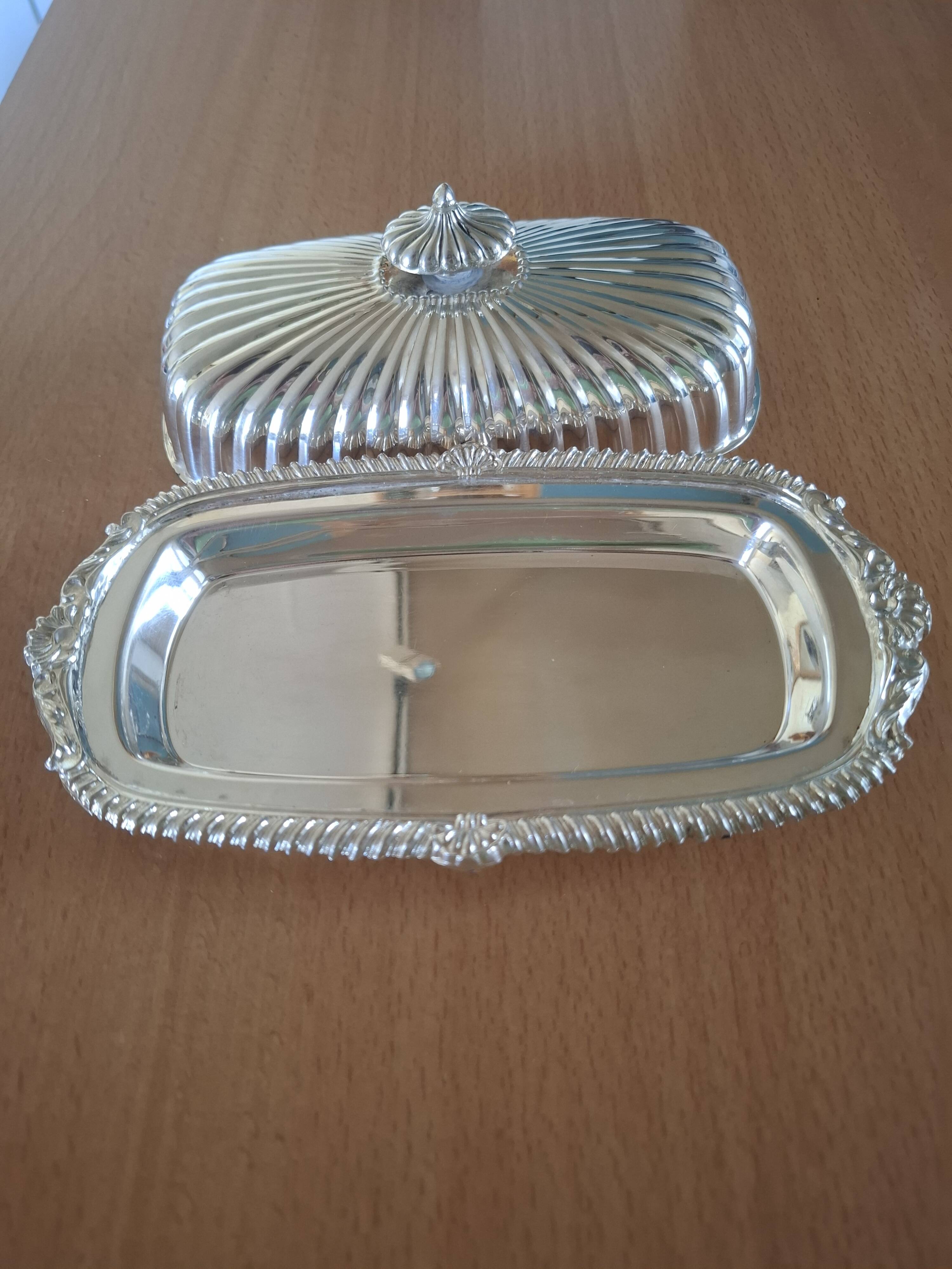 Silver metal butter dish