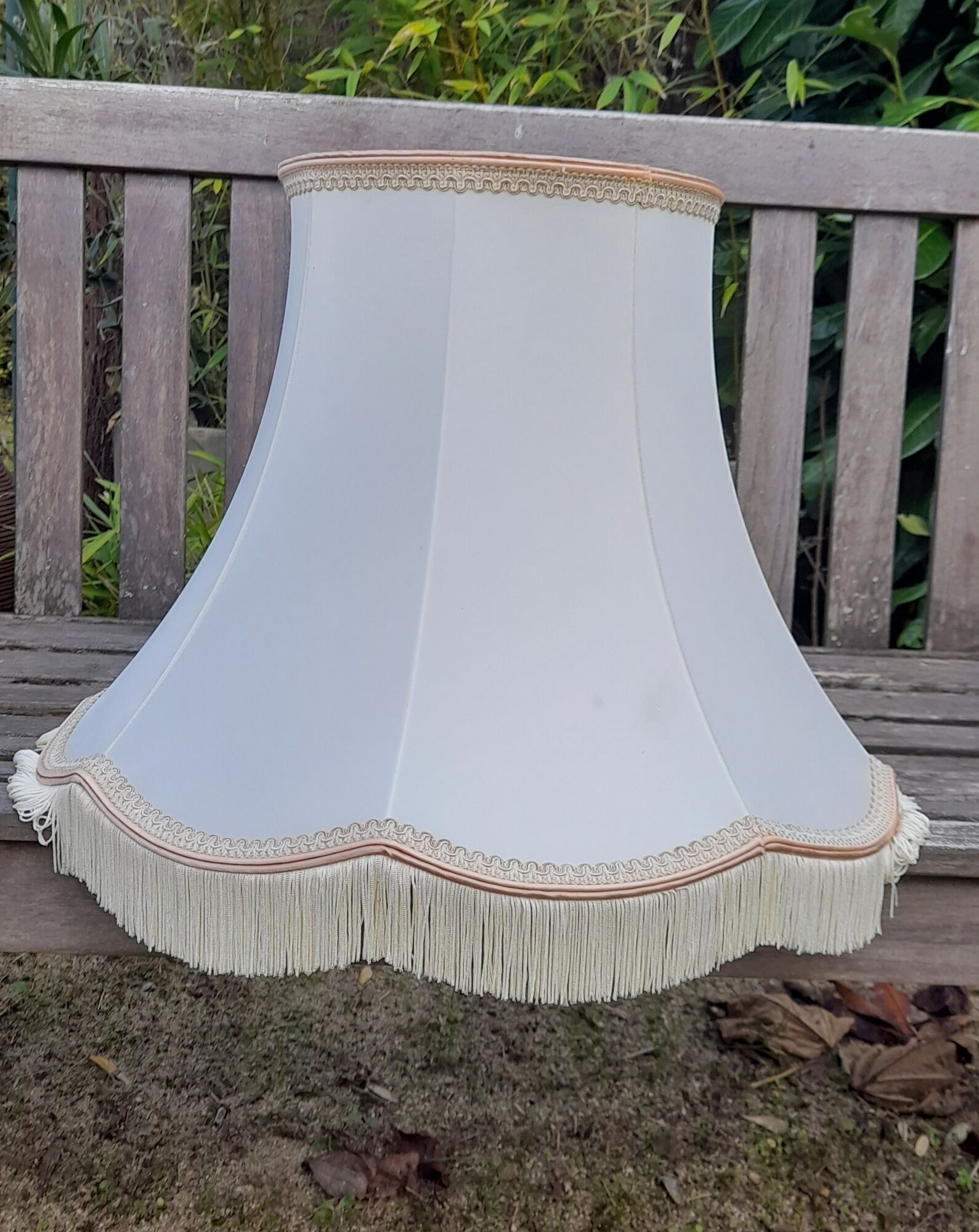 Pagoda lampshade in ecru silk, pink/beige stripe (diam 50 cm) vintage