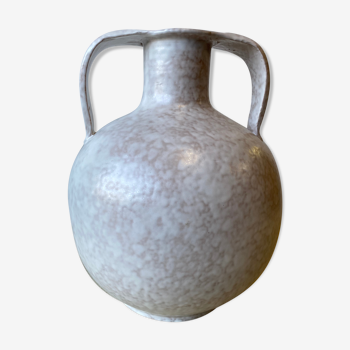 Vase - forme  boule à deux anses  en grés emaillé de couleur grège clair