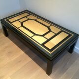 Beautiful coffee table lacquered in black, eggshell and blue