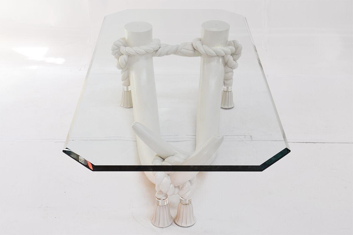 Hollywood regency style faux tusk coffee table, 1980s