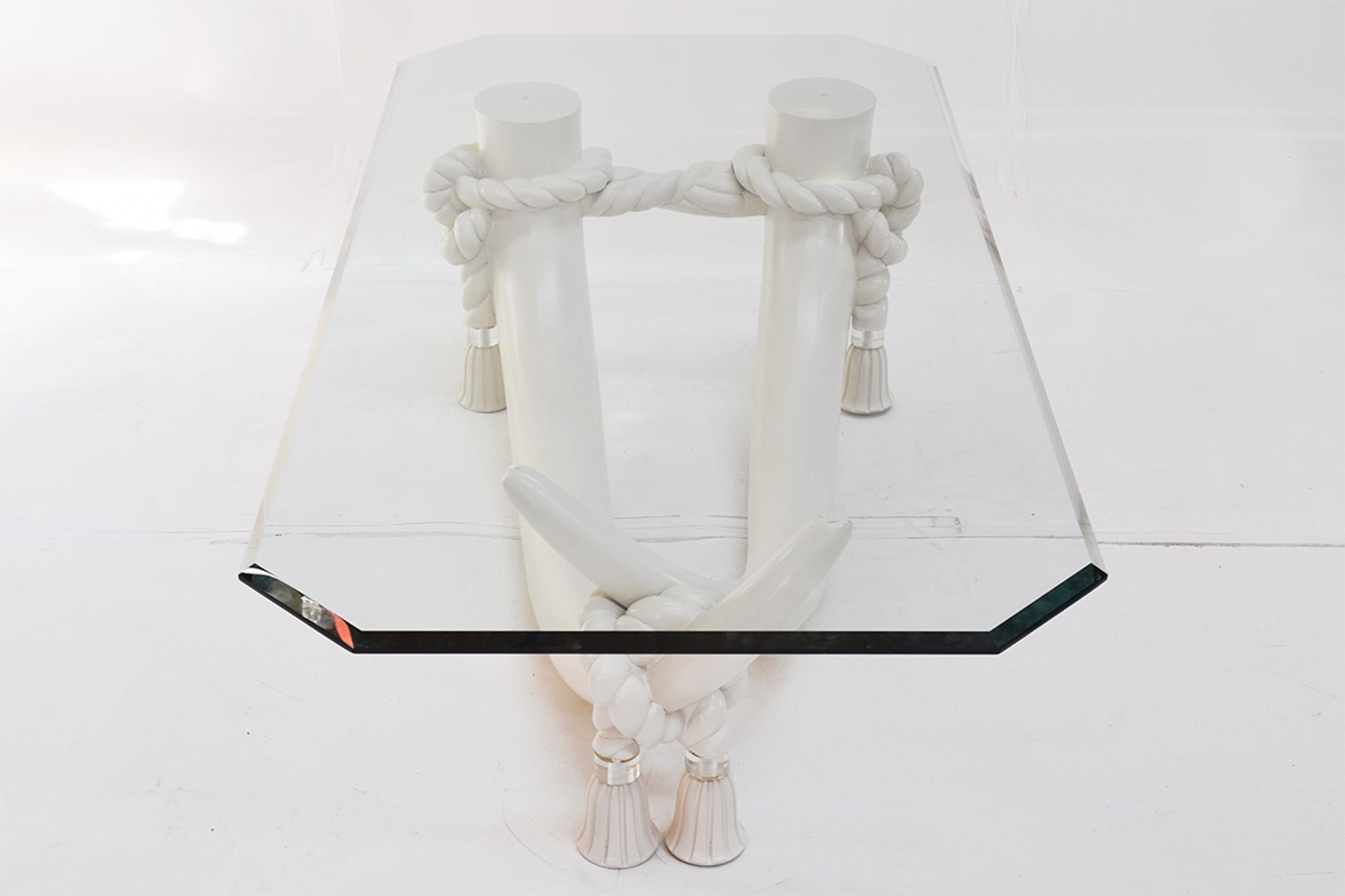 Hollywood regency style faux tusk coffee table, 1980s