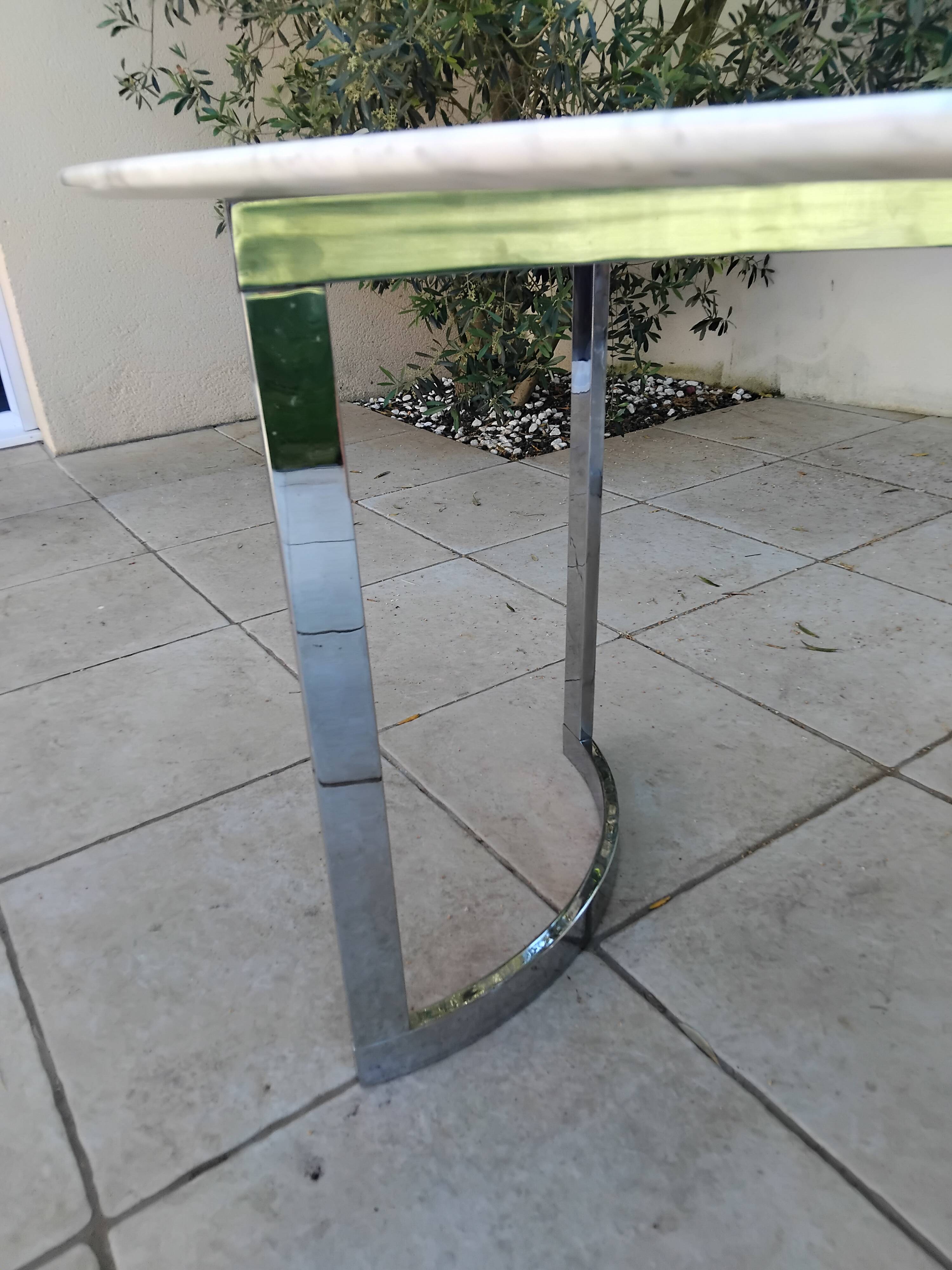 Carrara marble and chrome dining table, vintage Italy, 70s style