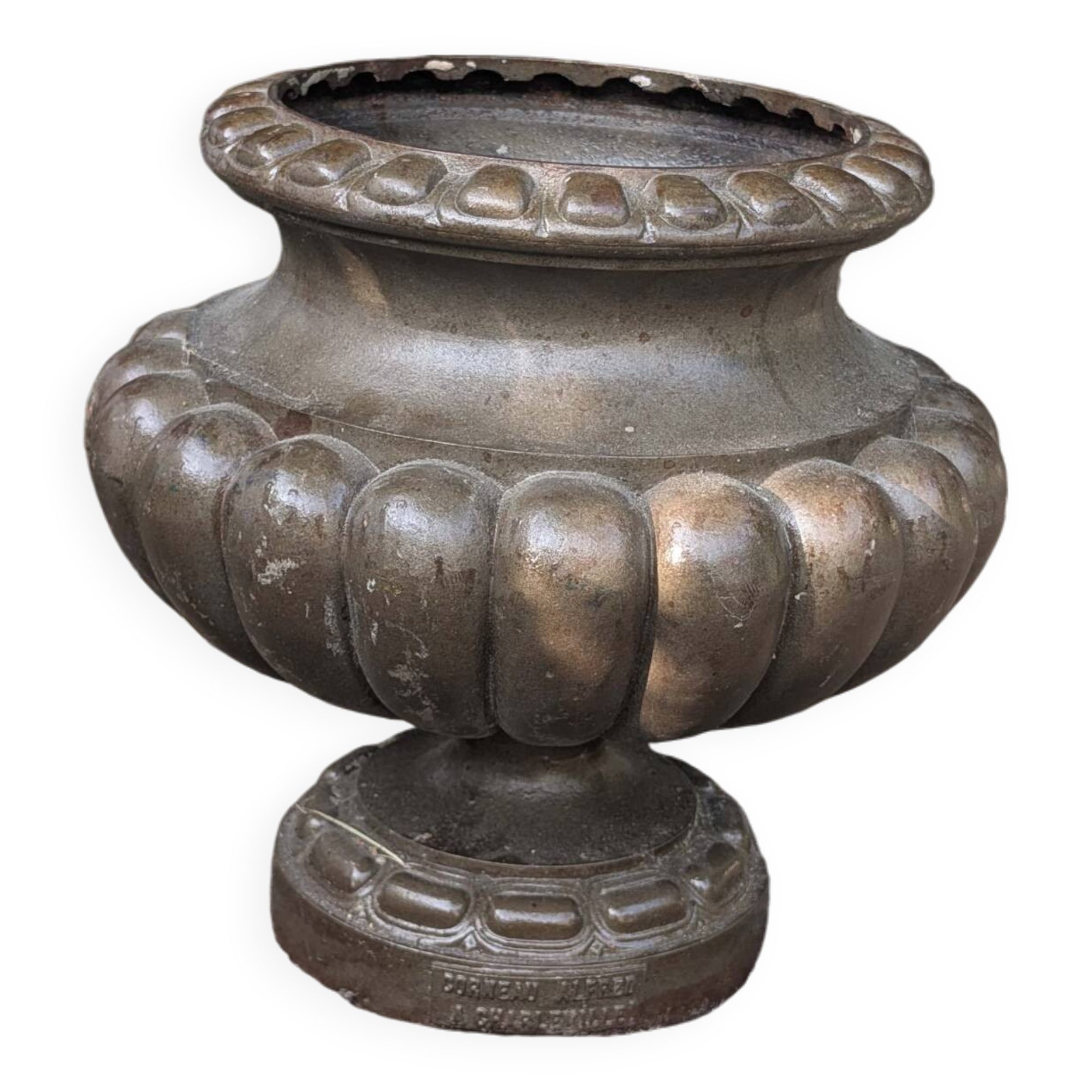 Medici vase with gadroons in cast iron by alfred corneau in charleville, 19th century