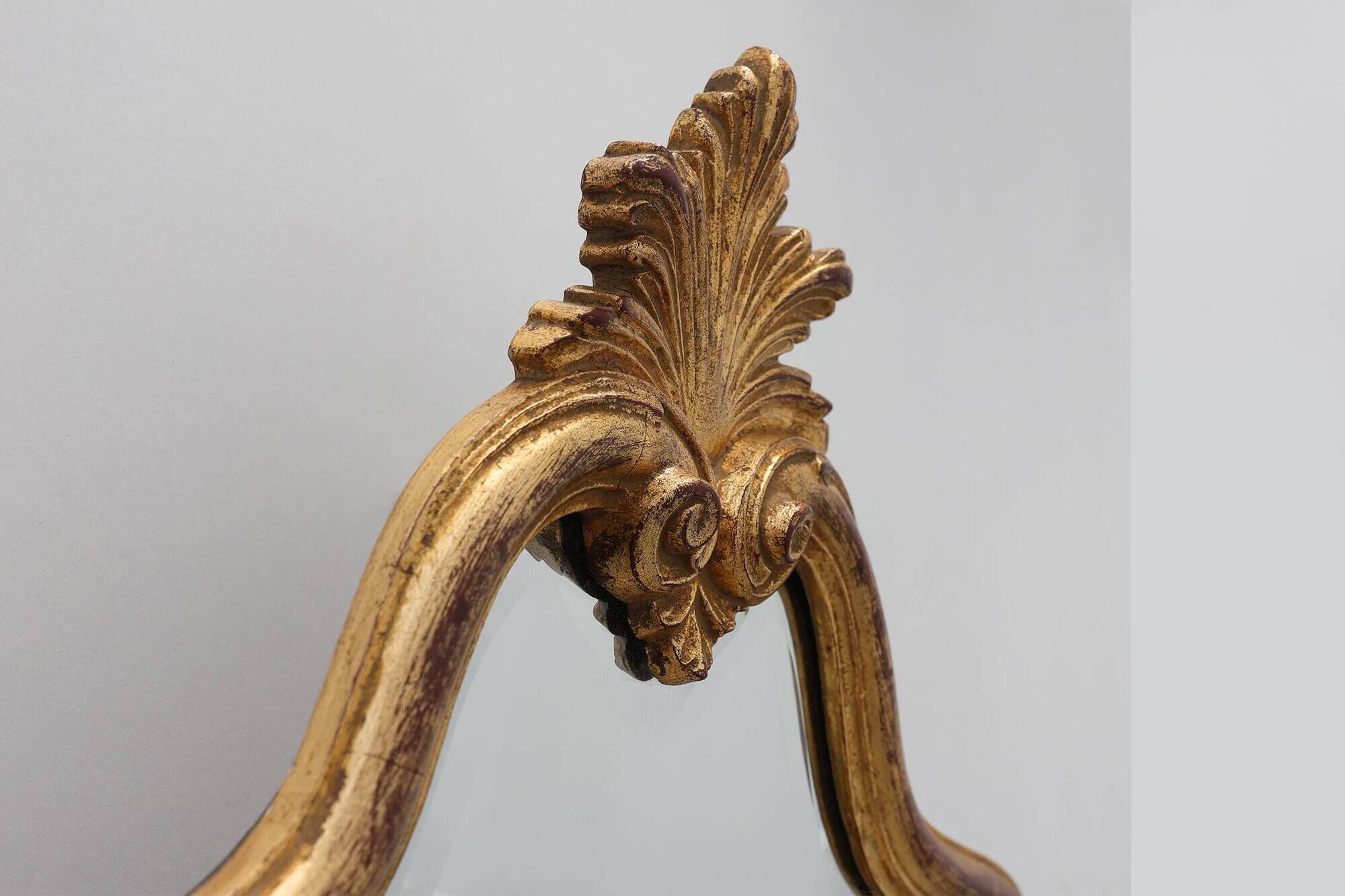 Florentine Style Giltwood Mirror with Acanthus Crest and Bevelled Glass, It