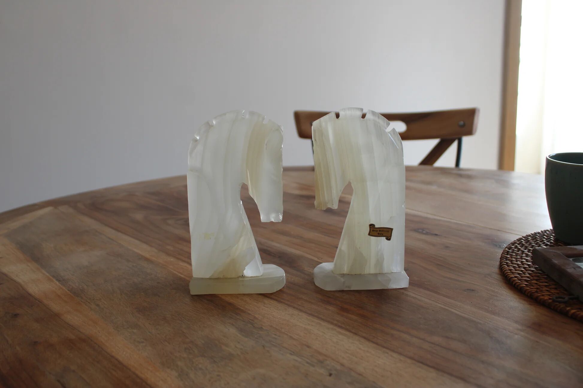 Vintage white onyx bookends – Horse heads