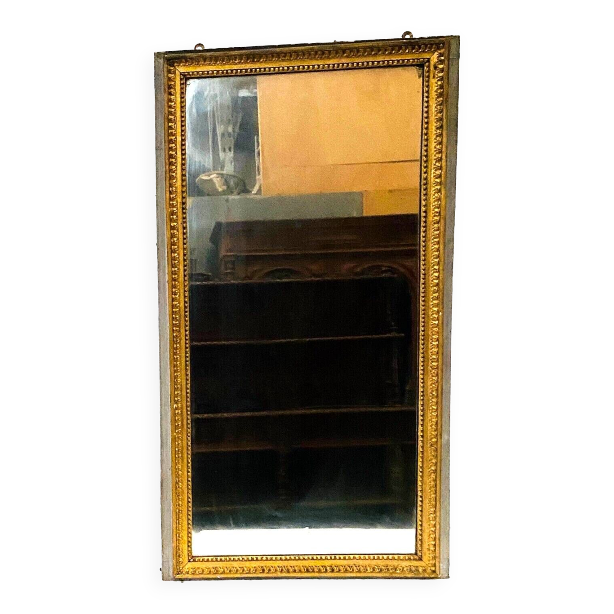 Louis XVI style mirror in wood and gilded stucco 19th century Mantel trumeau