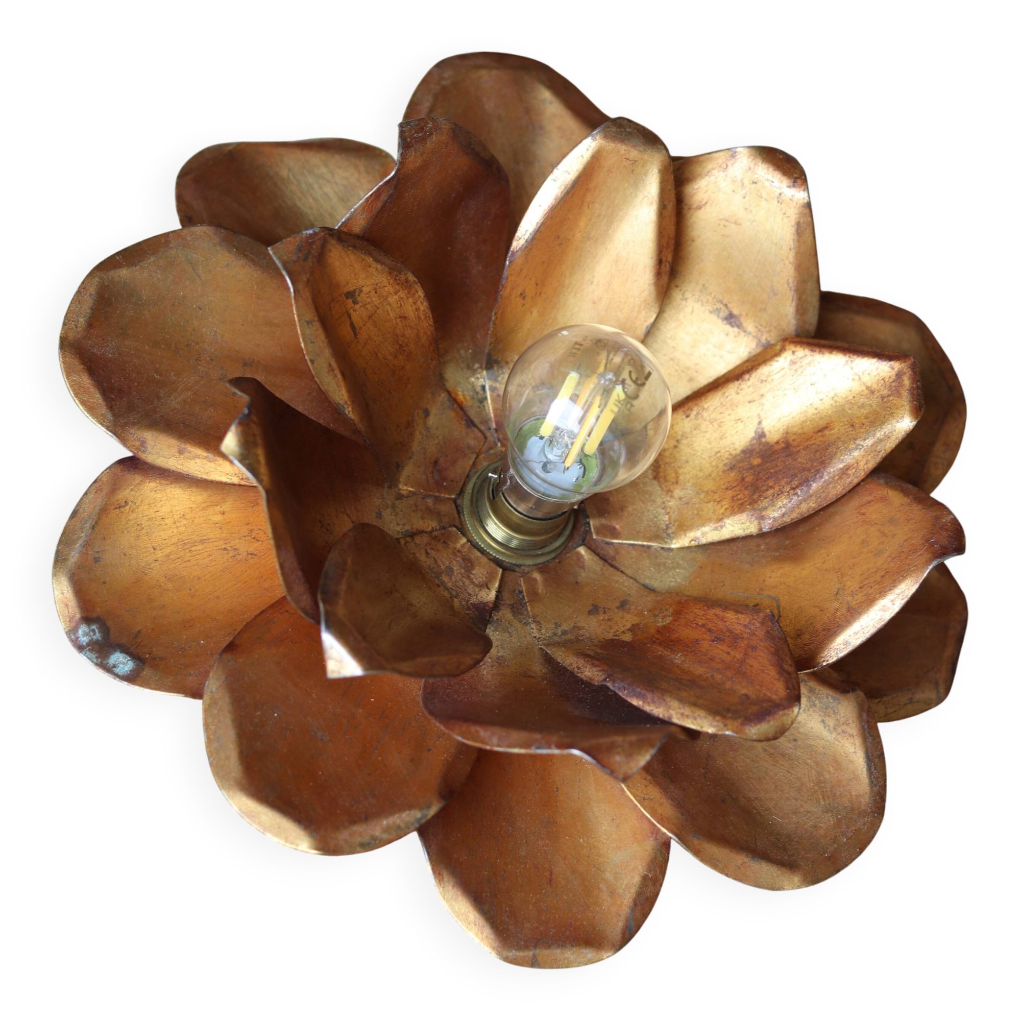 Vintage gold metal flower-shaped ceiling light, 1970s