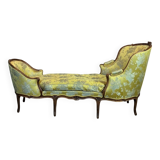 Duchesse en bateau, chaise Longue style Louis XV en soie jaune, XVIIIème siècle