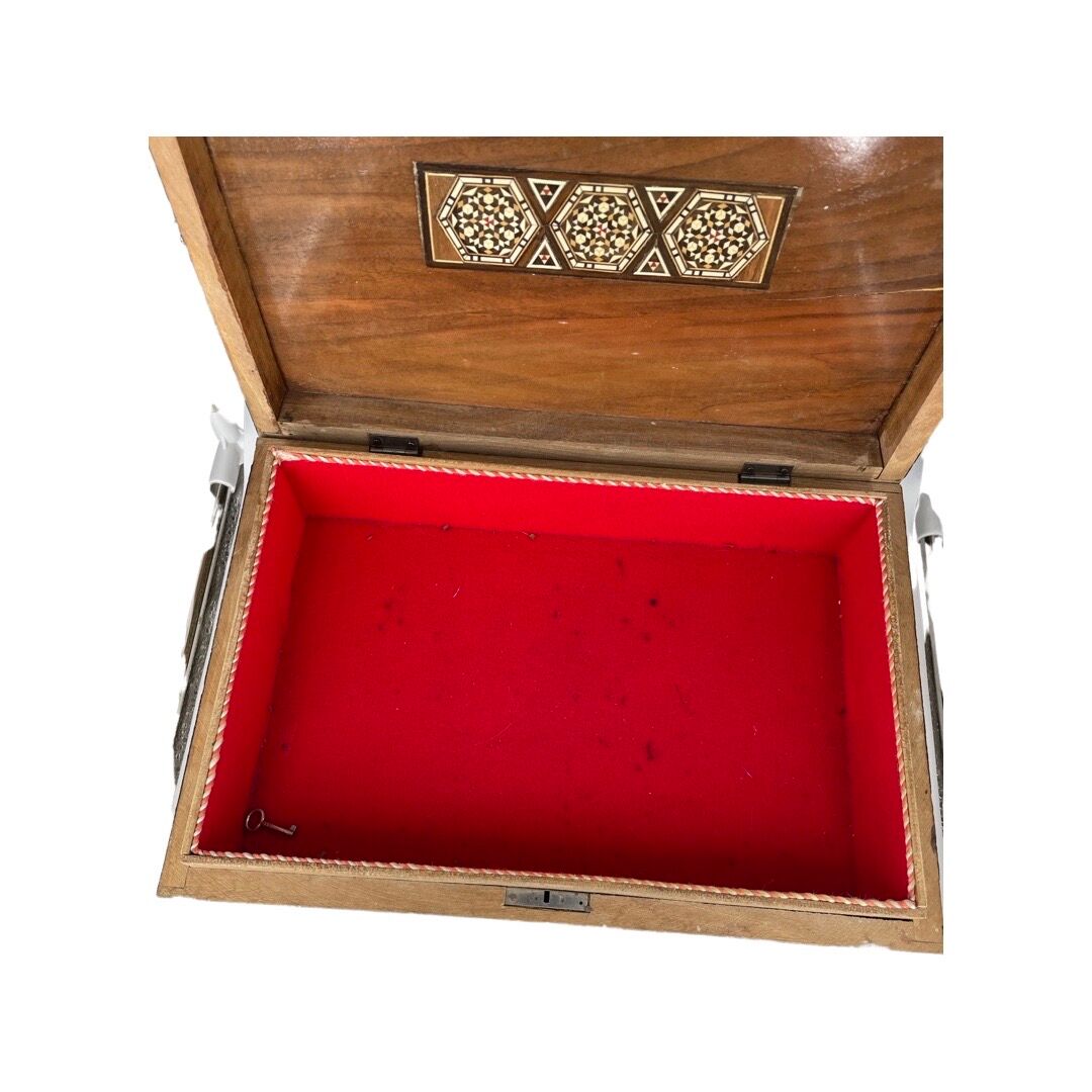 Large Persian marquetry box inlaid with its key