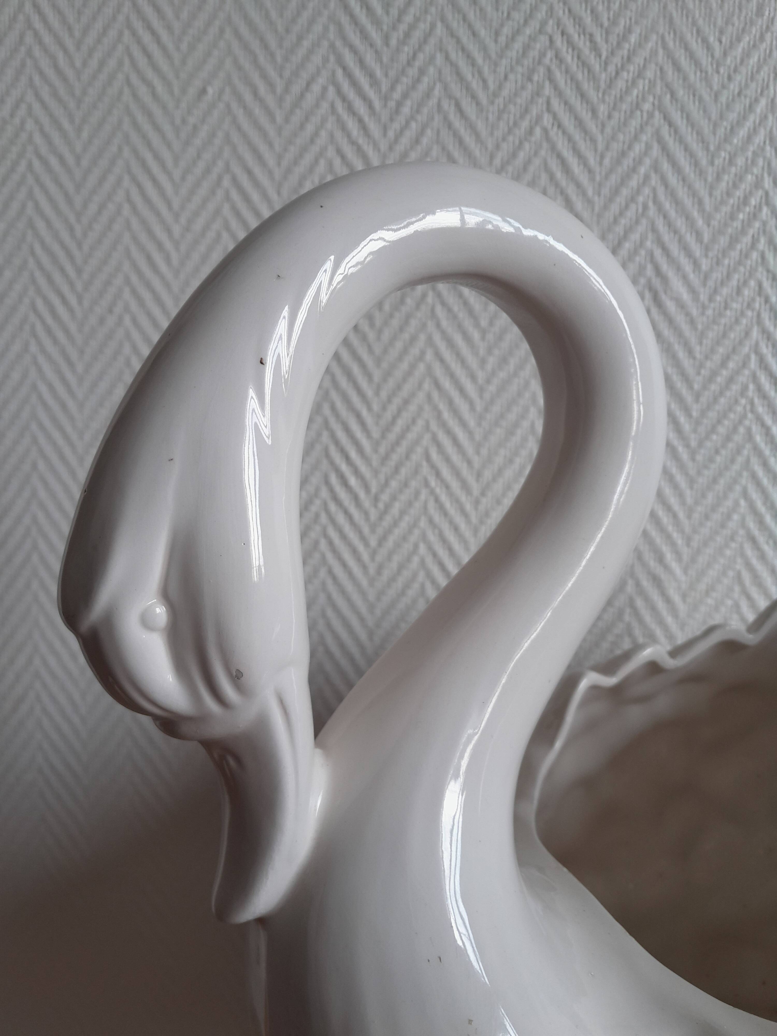 Pair of ceramic swan pot covers 1970