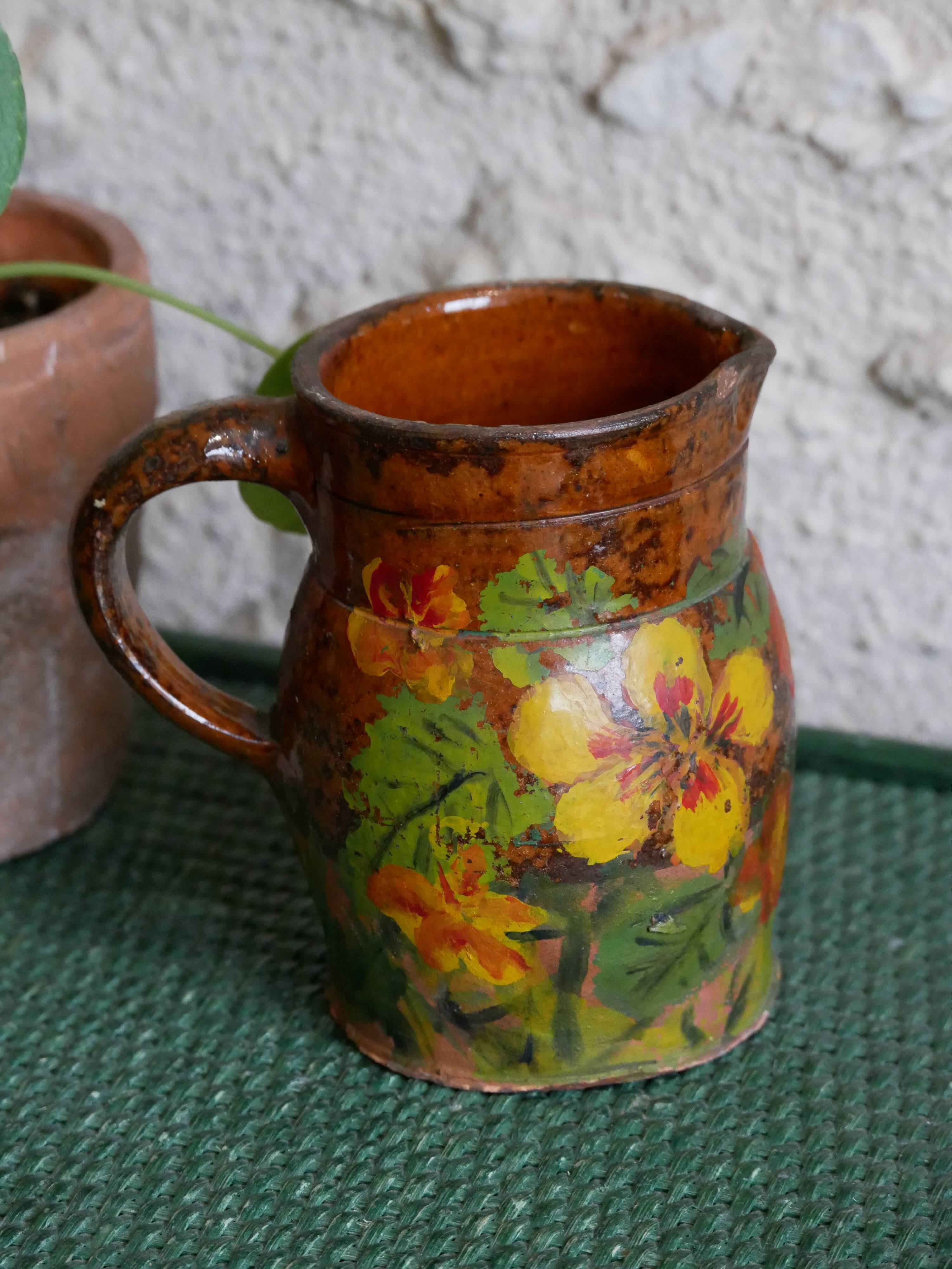Hand-painted terracotta pitcher/pot