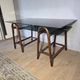 Bureau en rotin double plateau en verre fumé, années 70.