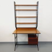 Bureau italien moderniste avec bibliothèque étagère string teck métal