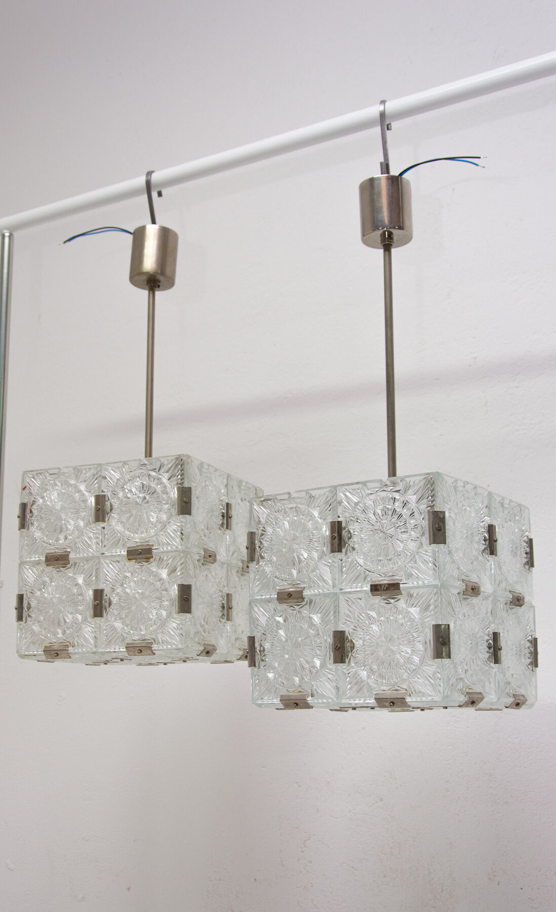 Pair of Glass Cube Pendants for Kamenický Šenov, 1970s