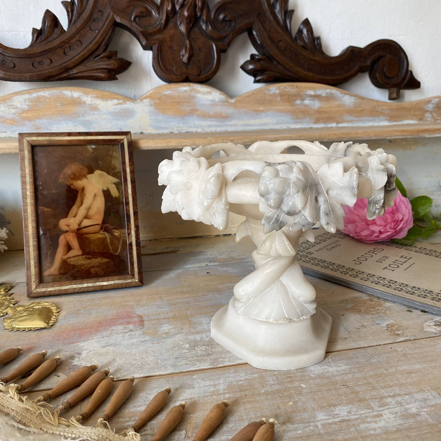 Coupe ancienne sur pied en albâtre , marbre  XIXe siècle