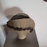 Old large brutalist stoneware ceramic vase odile pichon 60s