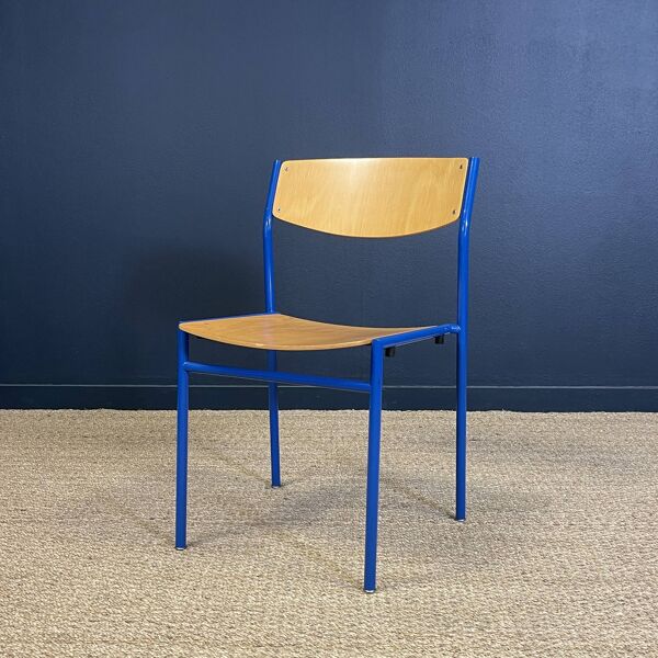 Chaise gijs van der sluis bois pieds bleu majorelle pays-bas annees 70