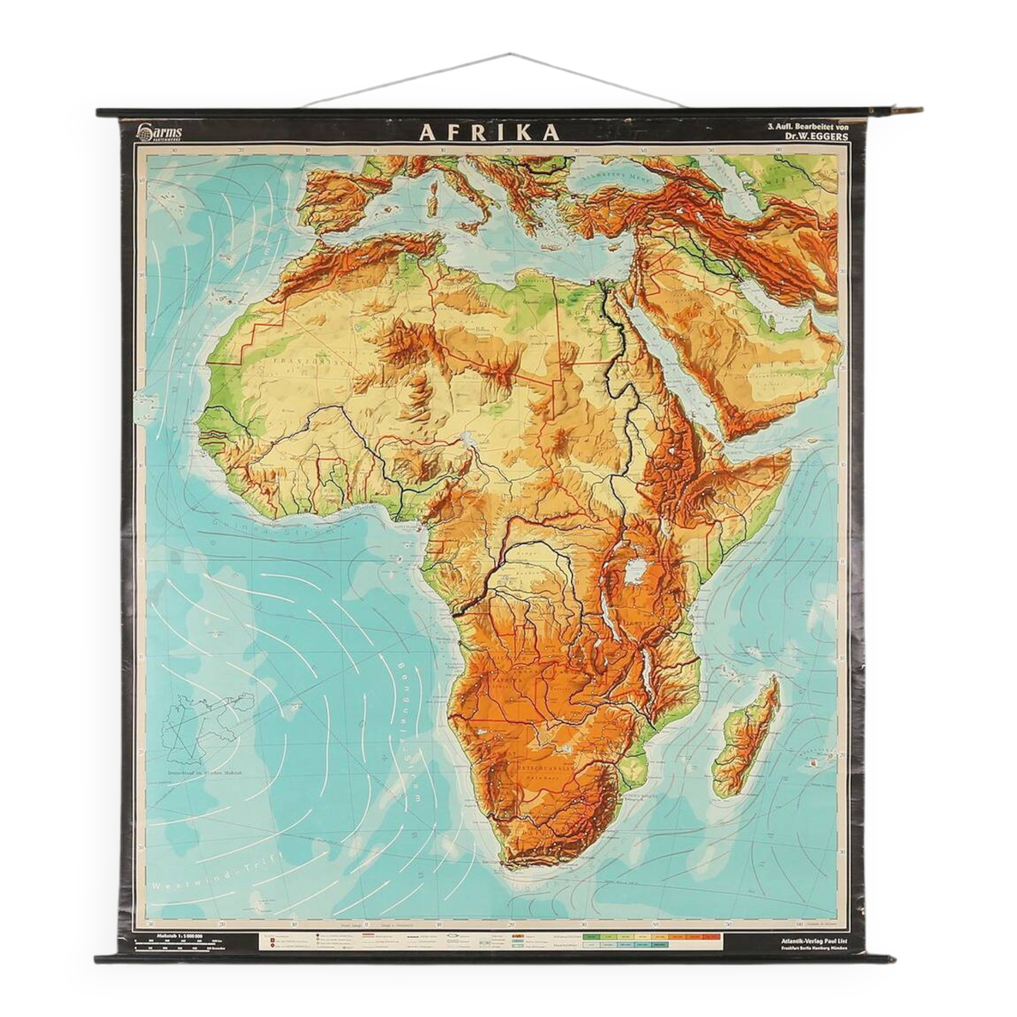 Large Educational Wall Chart or Map of Africa, Germany 1950s