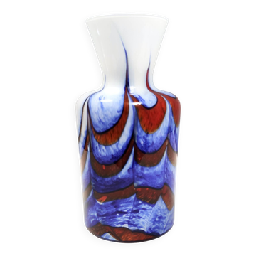 Vase en verre de Murano rouge, blanc et bleu par Carlo Moretti, Italie