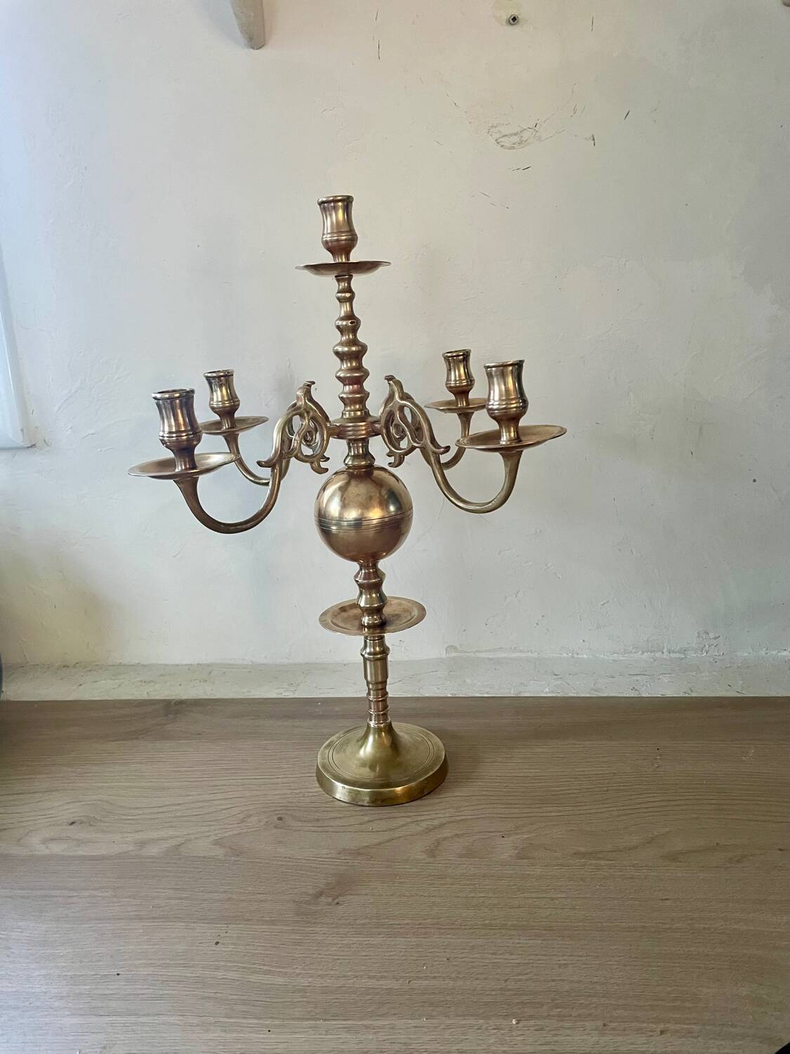 Antique Dutch 5-light brass candlestick