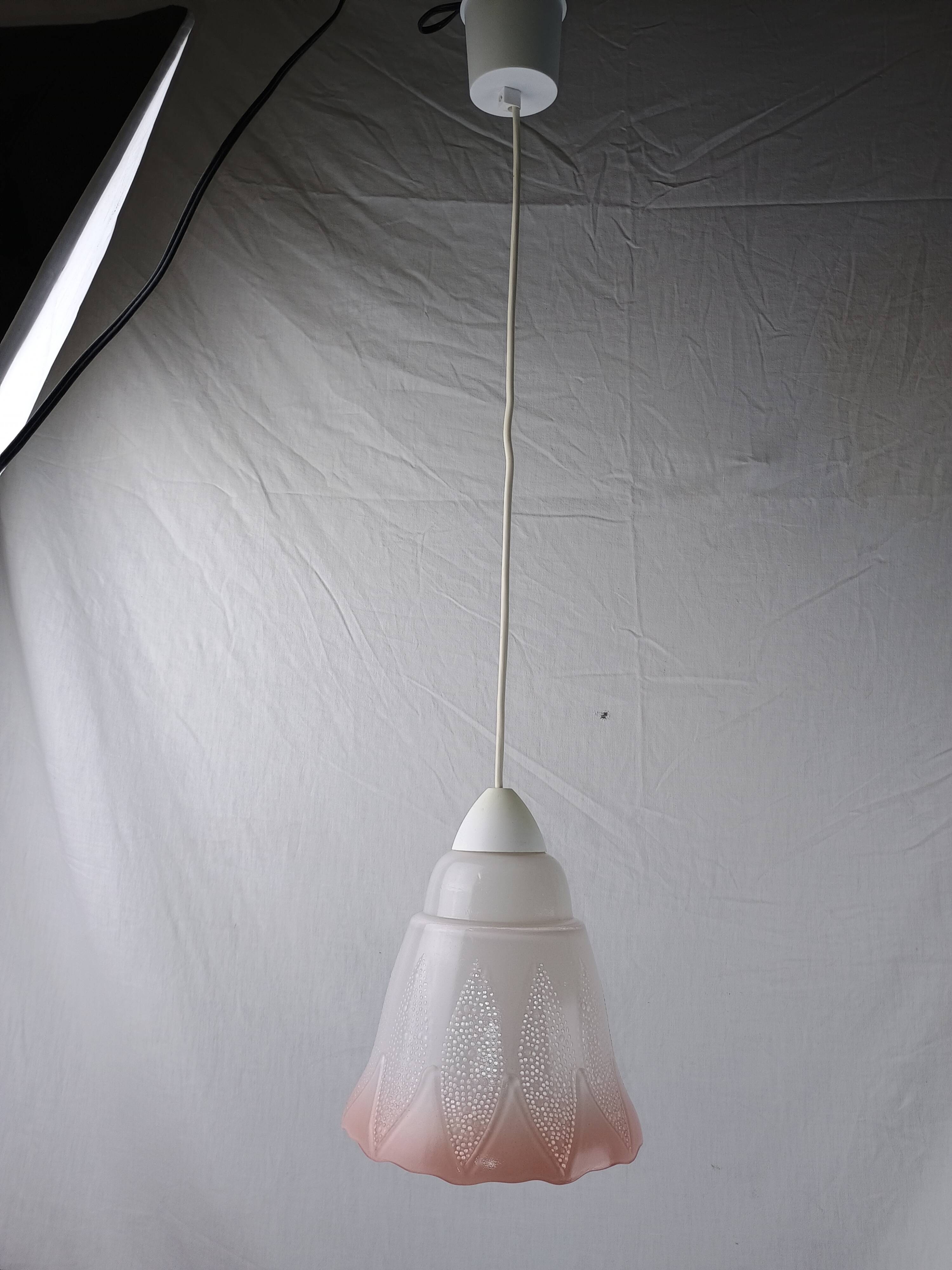 Mid-century white and pink glass suspension French vintage 1950