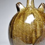 Old stoneware oil jar, glazed and enamelled, 2 handles