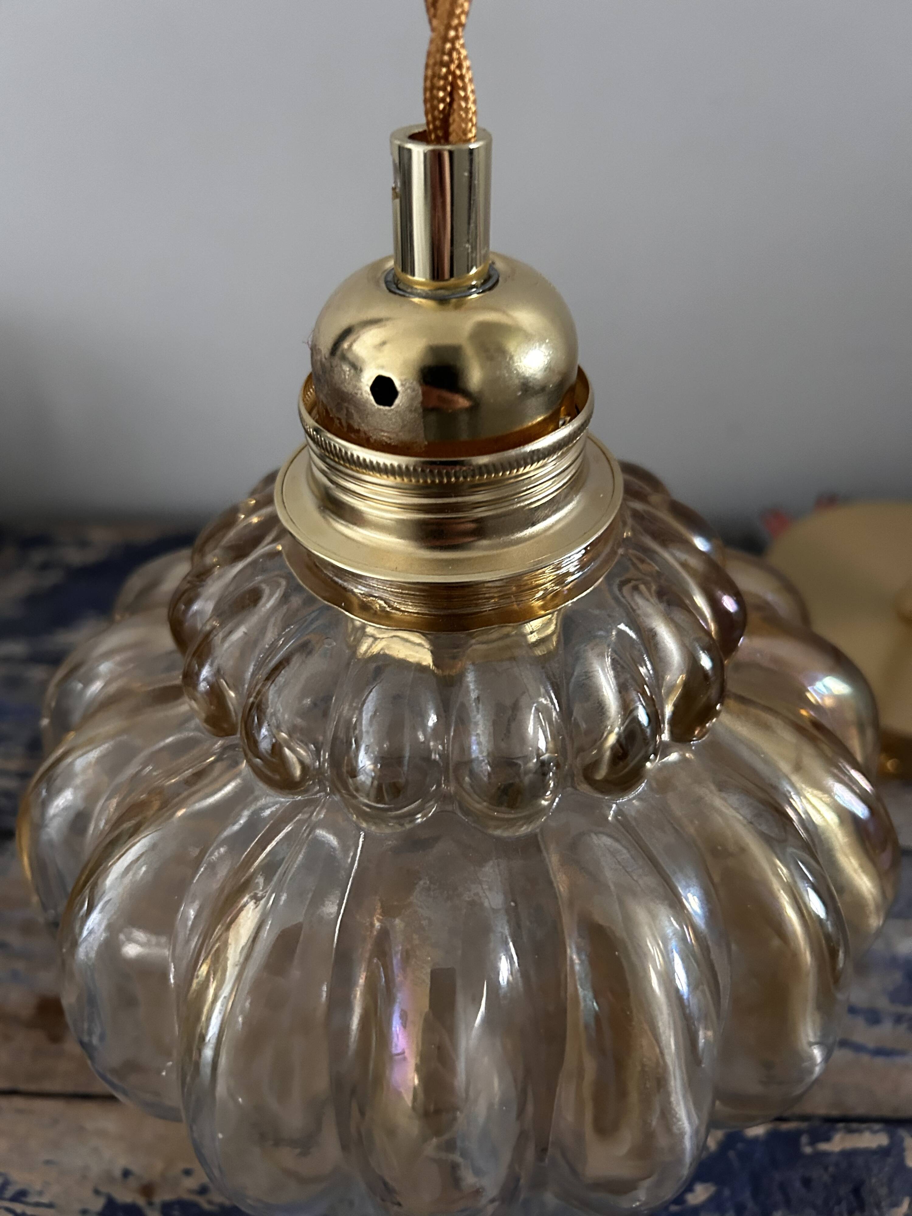 Vintage amber glass pendant light