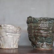 Pair of signed glazed stoneware vases, plant pot, cache-pot.
