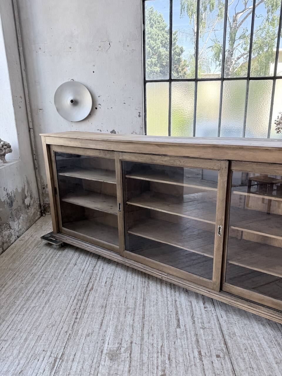XXL 3m pine and oak display cabinet with glass doors