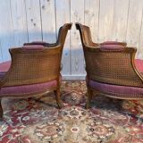 Pair of Louis XV style armchairs - bergères in canework