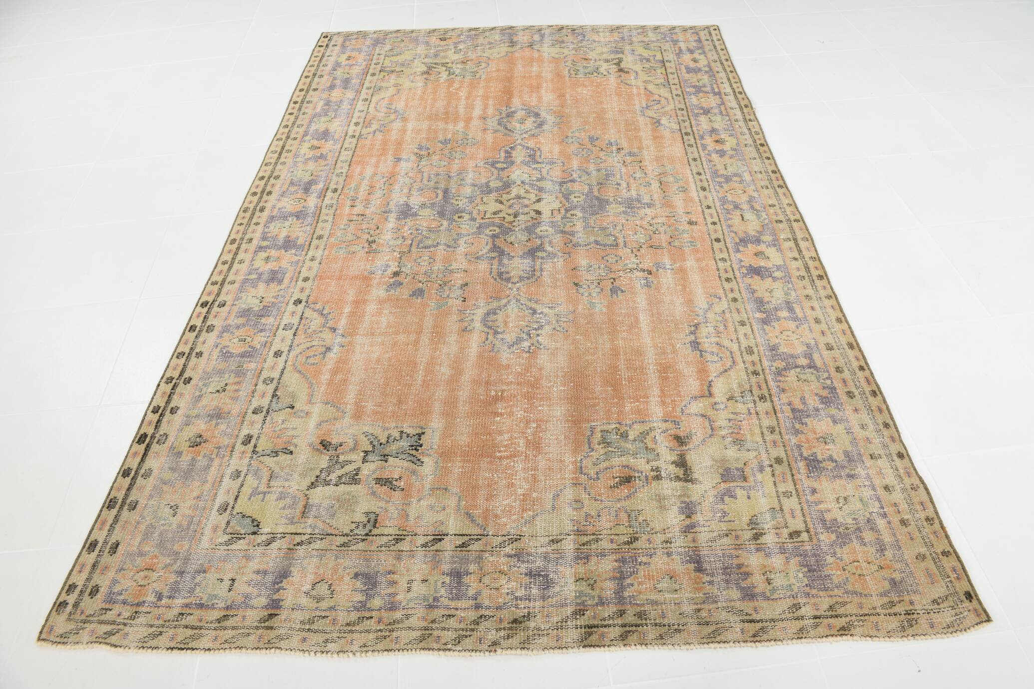 6x9 Peach & Cream Oriental Style Pattern Vintage Rug, 188x288Cm