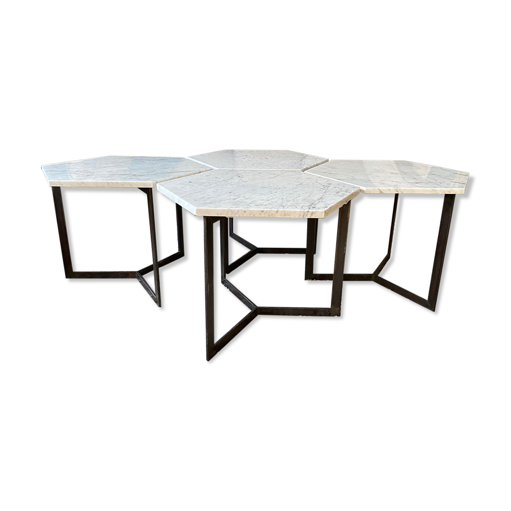 Mobilier de maison de l'or en marbre moderne en acier inoxydable ronde Une table à café - Chine Tables à café, table