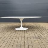Original Knoll Tulip oval dining table (244cm) in Carrara marble.