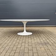 Original Knoll Tulip oval dining table (244cm) in Carrara marble.